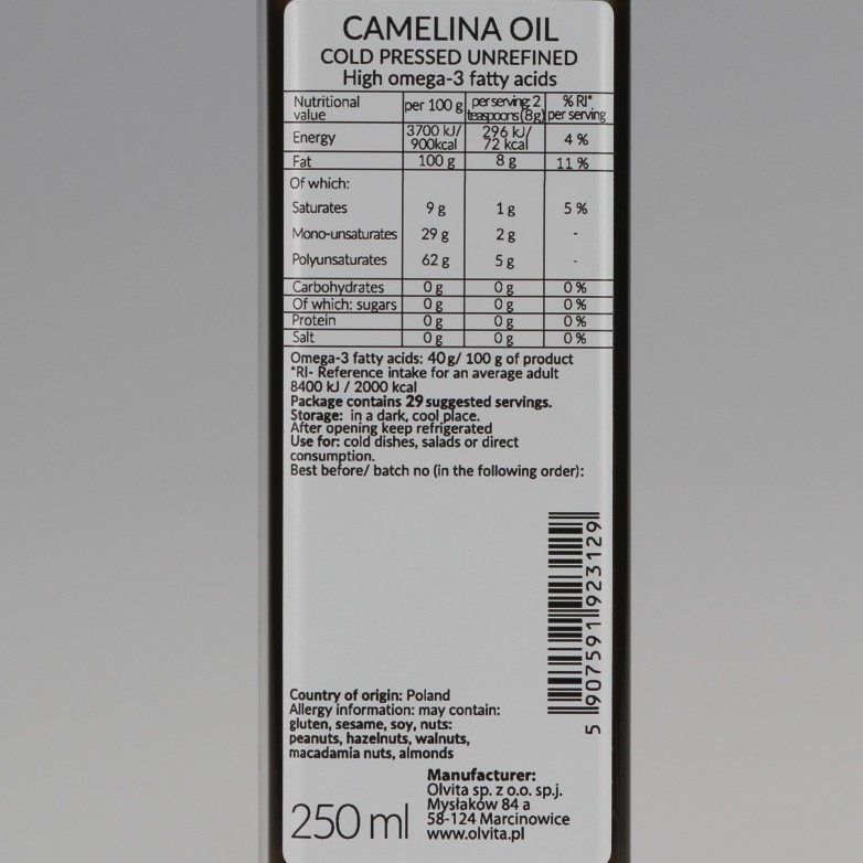 Camelina Oil, cold-pressed, unrefined Ol'Vita 250 ml