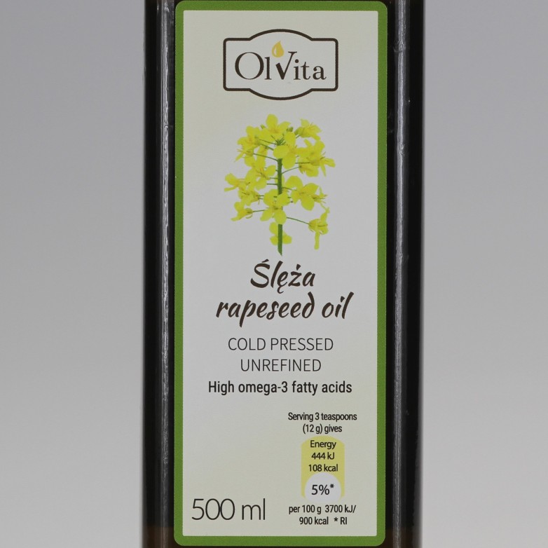 Olej rzepakowy zimnotłoczony nieoczyszczony Ol'Vita 500ml i 1000 ml