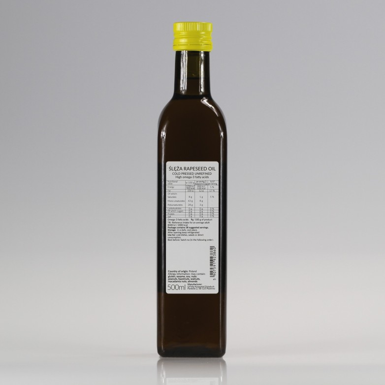 Olej rzepakowy zimnotłoczony nieoczyszczony Ol'Vita 500ml i 1000 ml