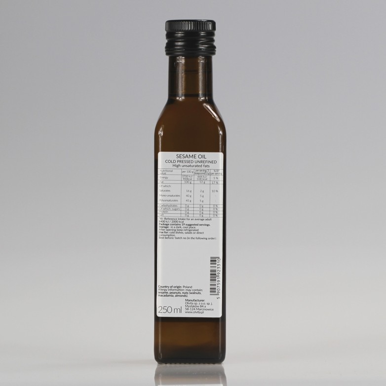 Sesame Oil, cold pressed, unrefined, crude, Ol'Vita 250ml