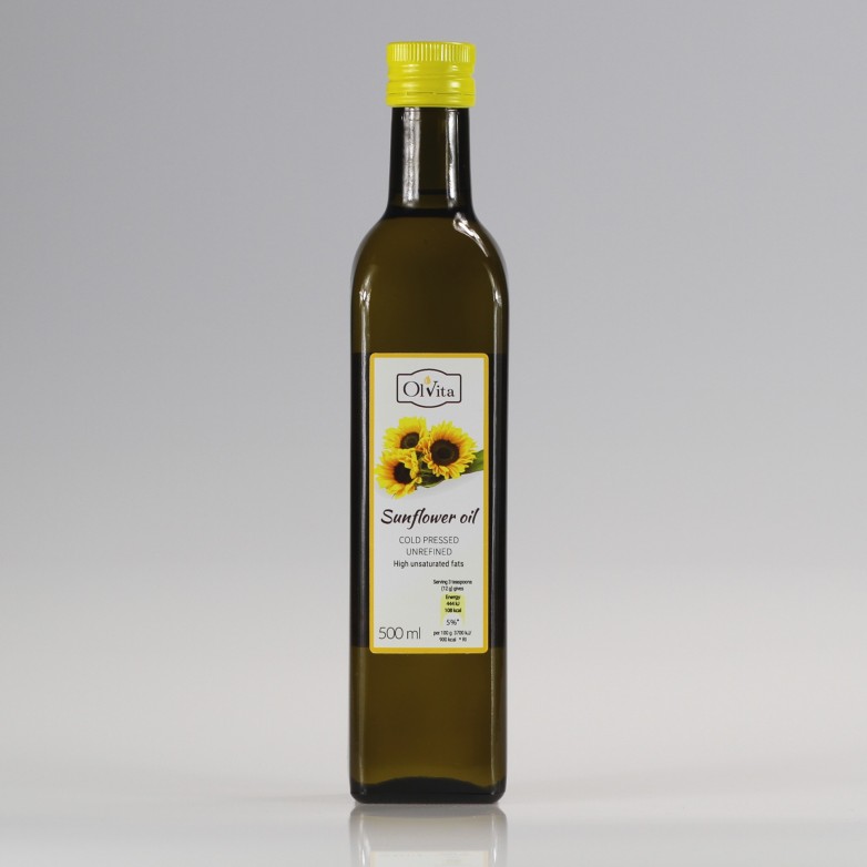 Olej słonecznikowy zimnotłoczony nieoczyszczony Ol'Vita 500ml i 1000 ml
