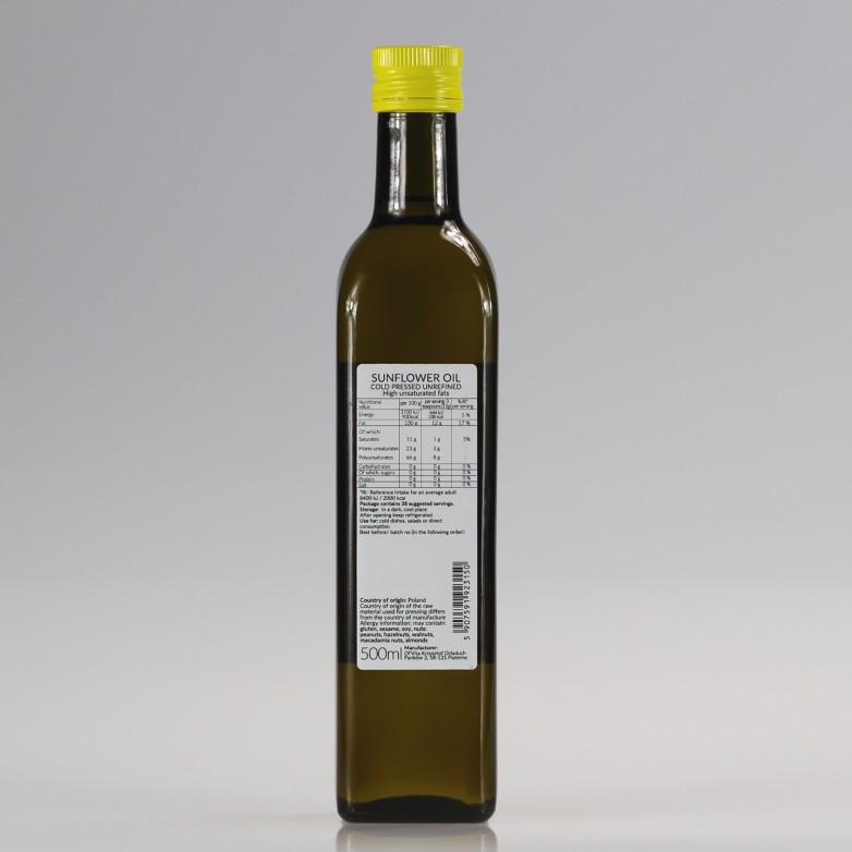 Olej słonecznikowy zimnotłoczony nieoczyszczony Ol'Vita 500ml i 1000 ml