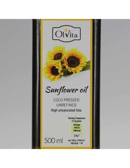 Olej słonecznikowy zimnotłoczony nieoczyszczony Ol'Vita 500ml i 1000 ml