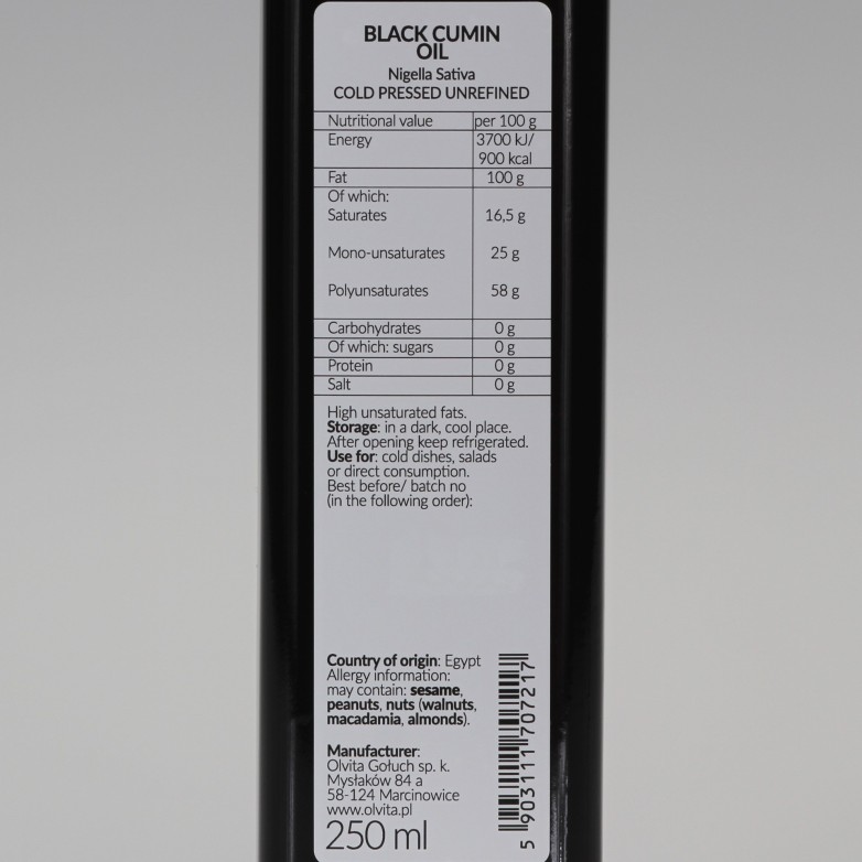 Black cumin / black seed oil (Nigella sativa), cold-pressed Ol’Vita
