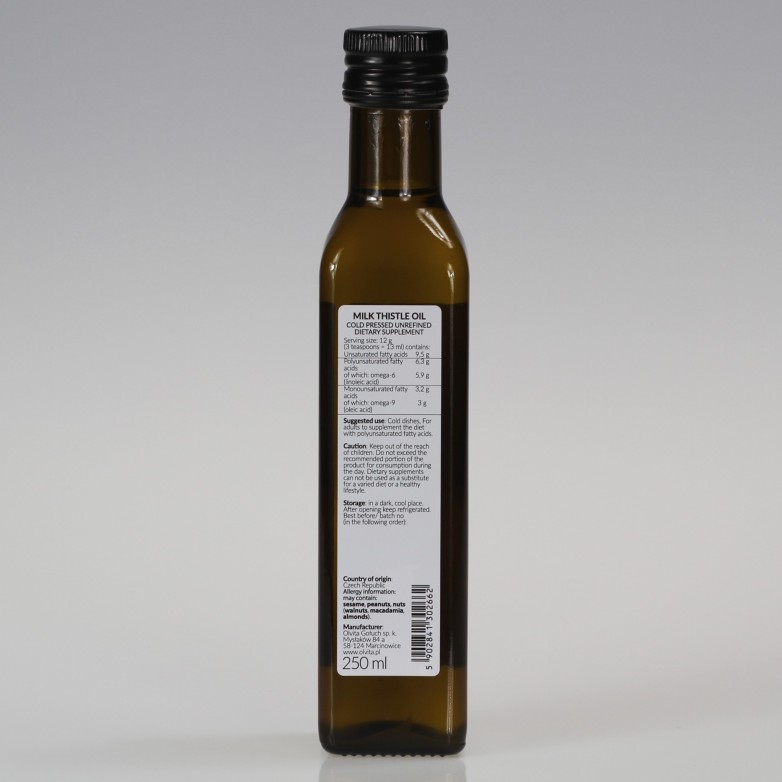 Olej z ostropestu zimnotłoczony nieoczyszczony, Suplement Diety Ol'Vita 250 i 500 ml