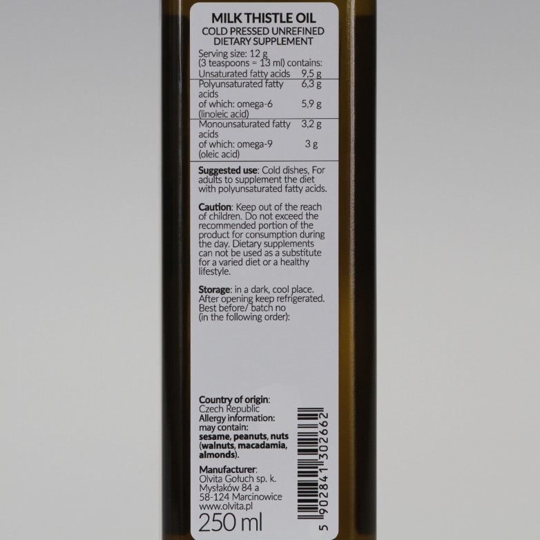 Milk thistle oil, cold-pressed and crude, Dietary Supplement, Ol’Vita