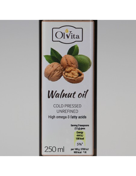 Olej z orzecha włoskiego, zimnotłoczony, nieoczyszczony, Ol'Vita 250 ml