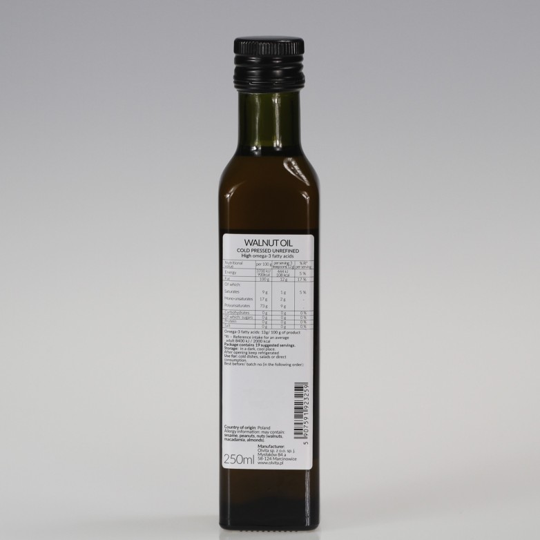 Olej z orzecha włoskiego, zimnotłoczony, nieoczyszczony, Ol'Vita 250 ml