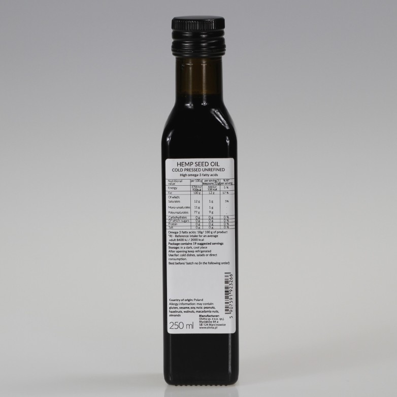 Olej konopny zimnotłoczony nieoczyszczony Ol'Vita 250 ml