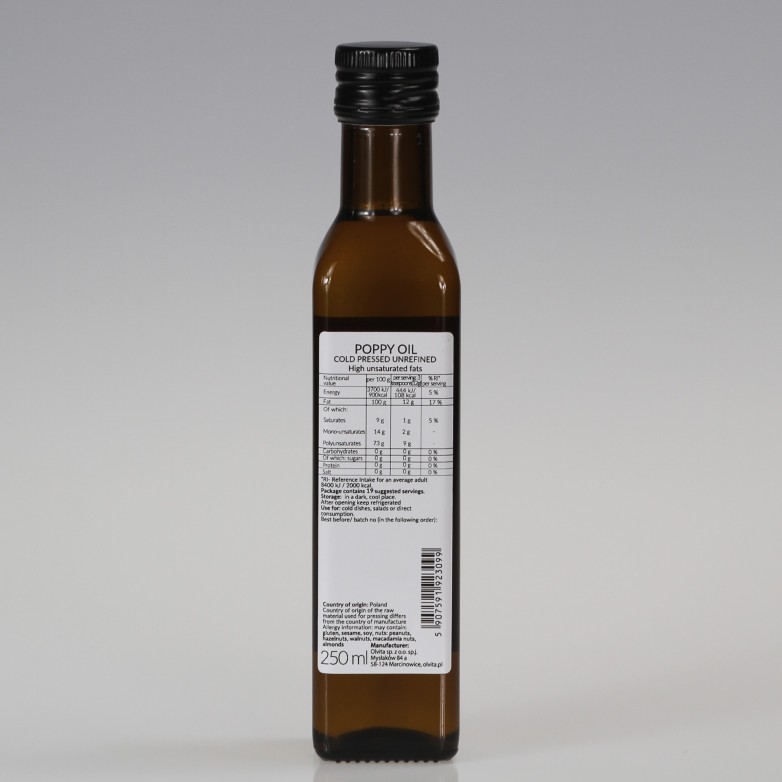 Poppy Seed Oil cold pressed and crude Ol'Vita 250 ml