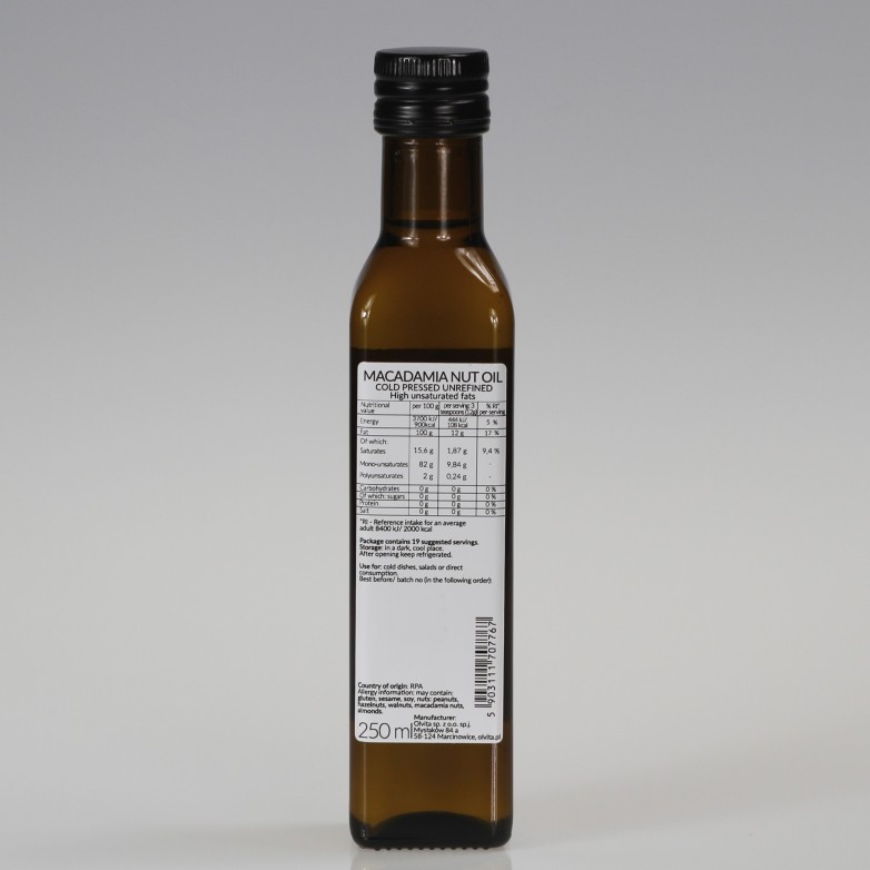 Macadamia nut oil, oil, cold-pressed and crude Ol’Vita 250ml