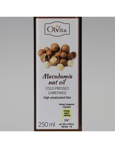Olej z orzechów Macadamia, zimnotłoczony nieoczyszczony Ol'Vita 250ml
