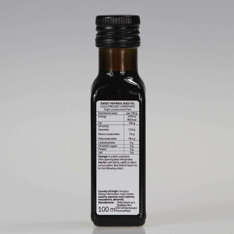 Sweet paprika seed oil, cold-pressed and crude Ol’Vita