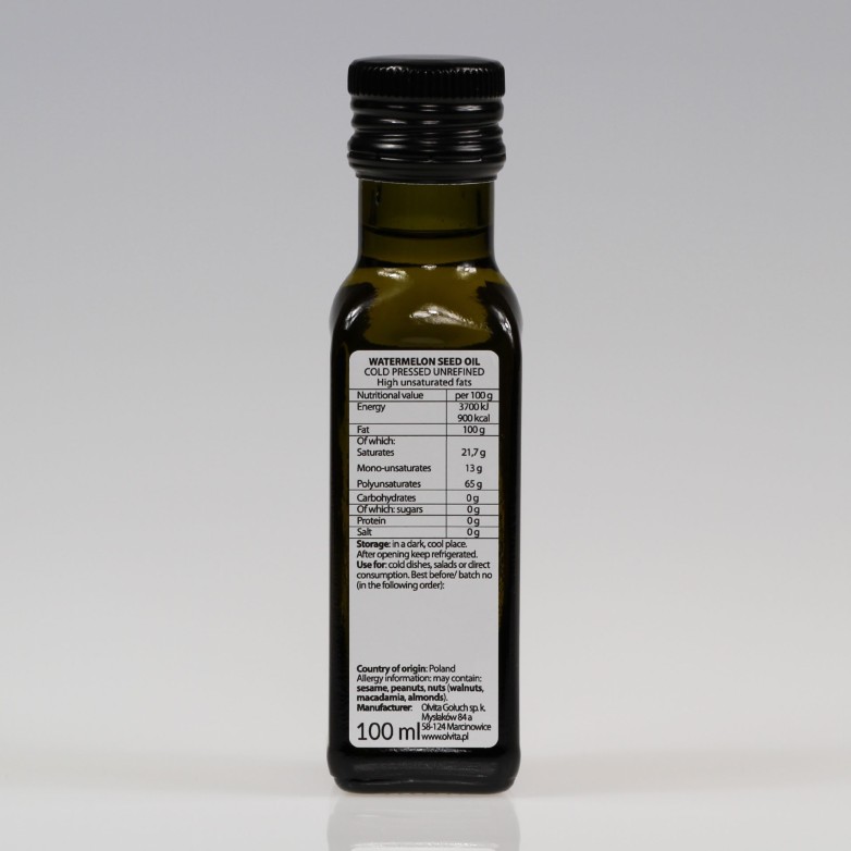 Olej z pestek arbuza, nierafinowany, zimnotłoczony, Ol'Vita - 100 ml i 250 ml