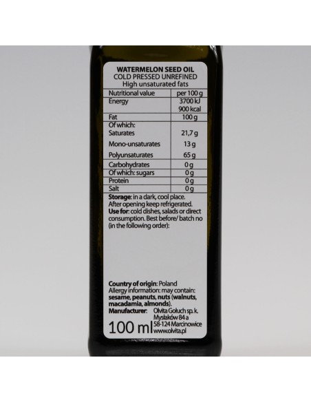 Olej z pestek arbuza, nierafinowany, zimnotłoczony, Ol'Vita - 100 ml i 250 ml