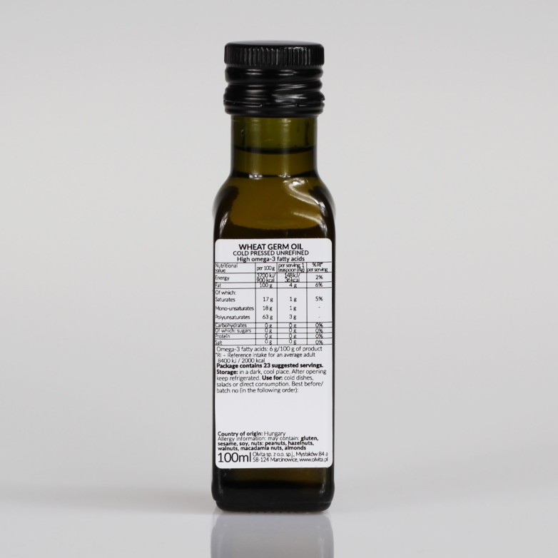 Olej z Kiełków Pszenicy, zimnotłoczony, nieoczyszczony, Ol'Vita 100 i 250 ml
