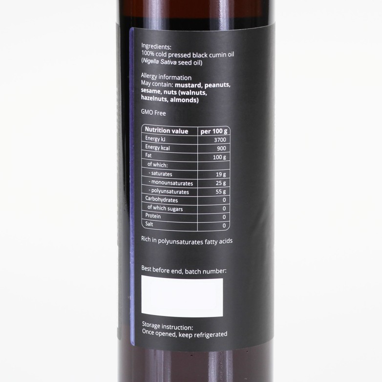 Olej z czarnuszki zimnotłoczony (Nigella Sativa) - Premium - Purillo