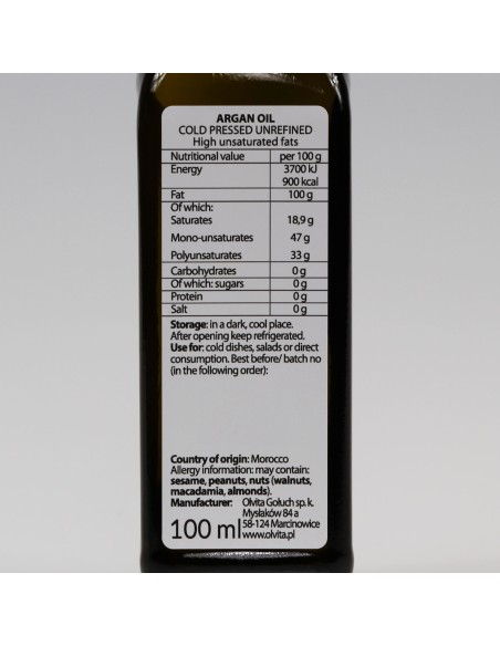 Argan oil, cold-pressed and crude Ol’Vita 100 ml