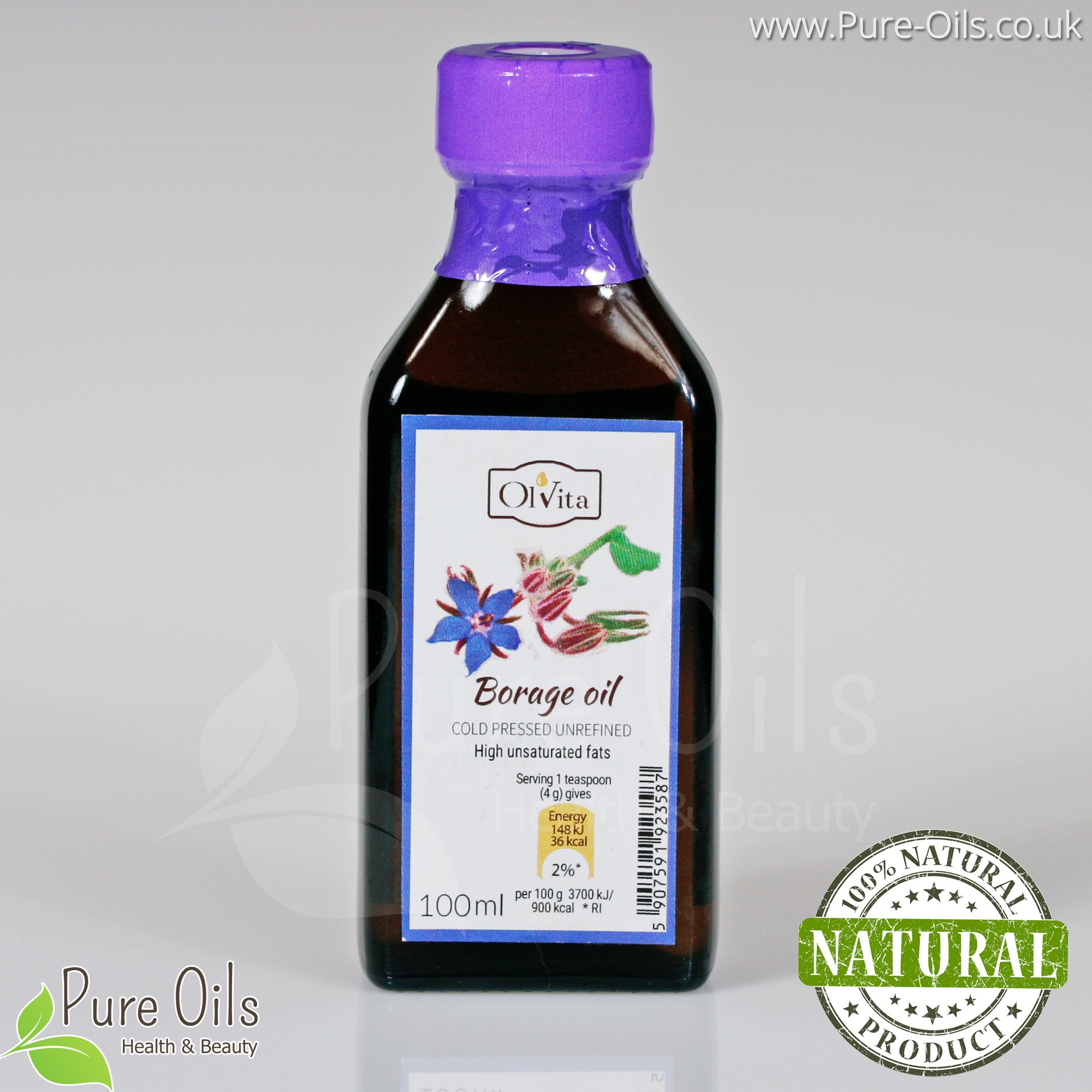 Borage seed oil - Foodstuff, Unrefined, Cold Pressed, Ol'Vita - 100 ml
