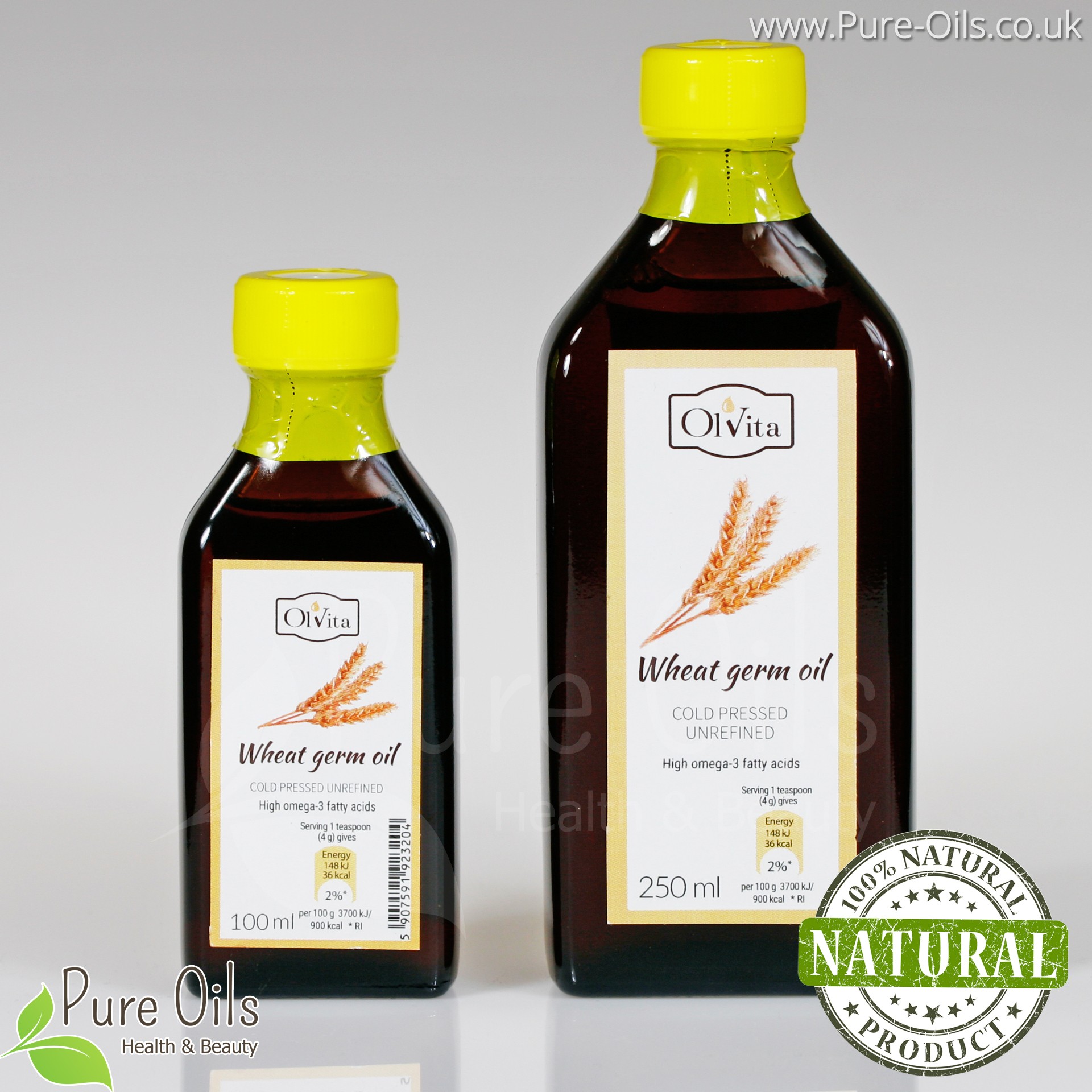 Wheat Germ Oil, cold-pressed and crude Ol’Vita 100 ml and 250 ml