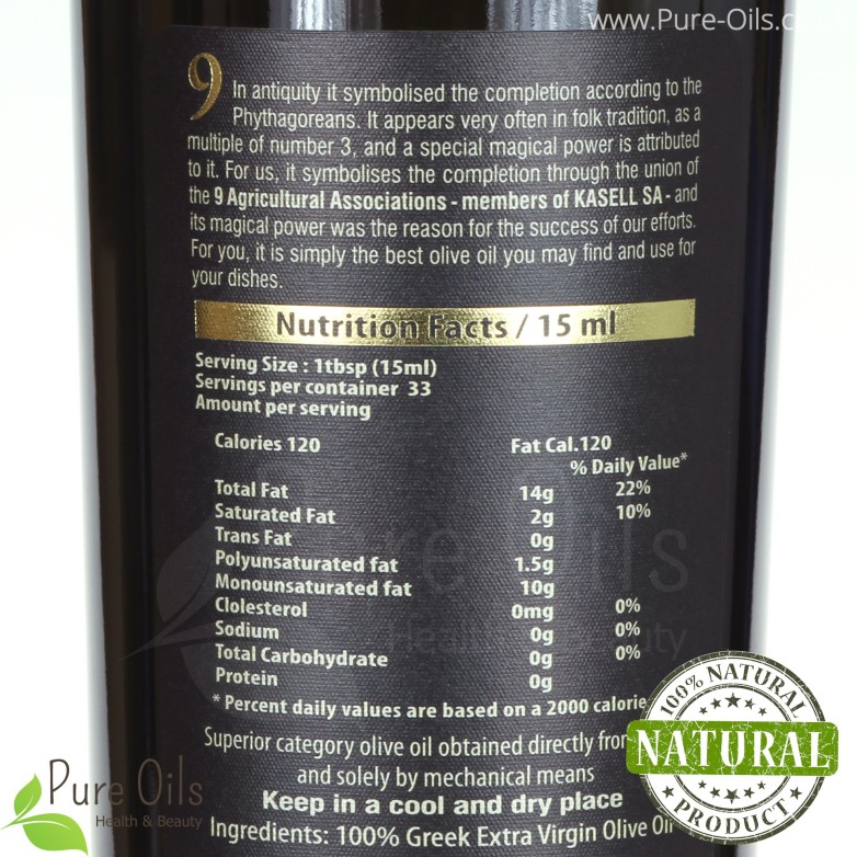 Olive Oil - Extra Virgin “9” Ultra Premium by Kasell, Greece