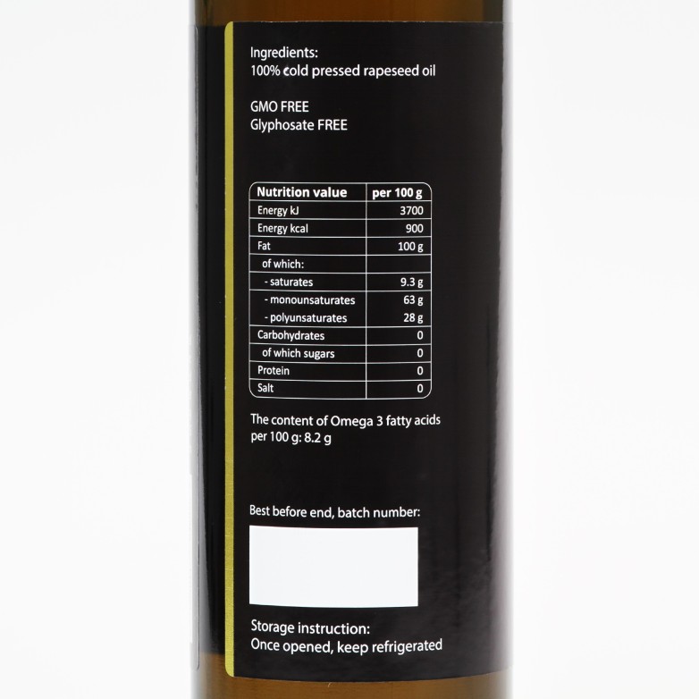Rapeseed oil, cold-pressed, unrefined - Purillo