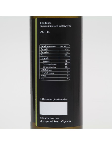 Sunflower oil, cold-pressed, unrefined - Purillo